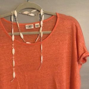Cato Woman 18/20W Short Sleeve Top Coral Linen